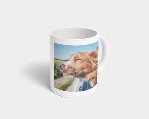 Una tazza con la foto di un cane