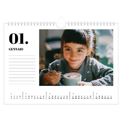 Calendario fotografico A4 — Serif e momenti [Gennaio]