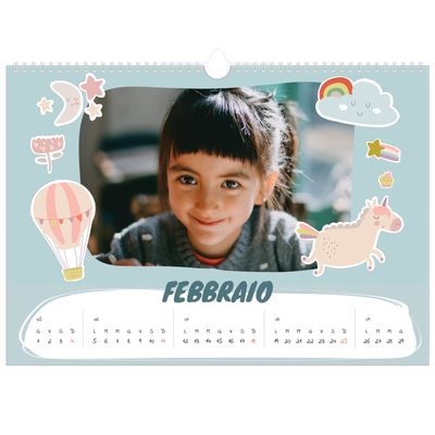 Calendario A3 orizzontale  — Unicorno arcobaleno [Febbraio]