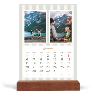 Calendario con supporto in legno verticale  — Scrittura e strisce [Gennaio]