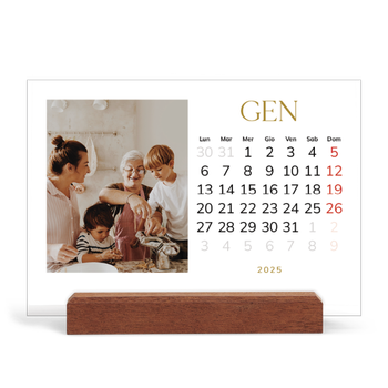 Calendario con supporto in legno orizzontale — Testo in grande d'oro