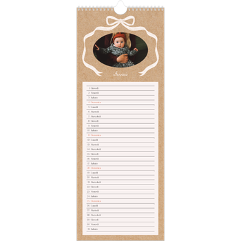 Calendario da cucina (15 x 40 cm) — Kraft e fiocco