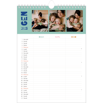 Calendario personalizzato A4 — Calendario divertente e colorato - Famiglia di 3