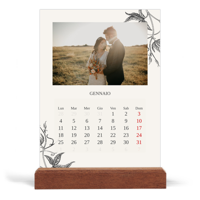 Calendario con supporto in legno verticale  — Inchiostro e edera [Gennaio]