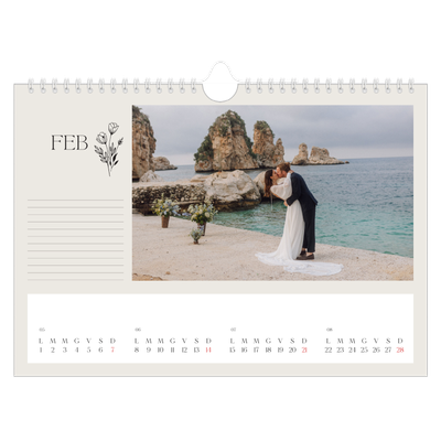 Calendario fotografico A4 — Iniziali in fiore [Febbraio]