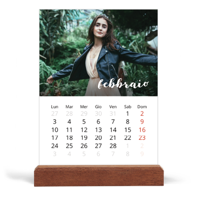 Calendario con supporto in legno verticale  — Scrittura semplice [Febbraio]