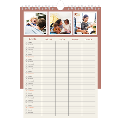 Calendario famiglia A4 verticale — Calendario cornici color terra - Famiglia di 4 [Aprile]