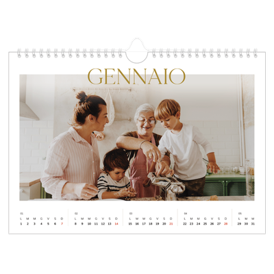 Calendario fotografico A4 — Testo in grande d'oro [Gennaio]