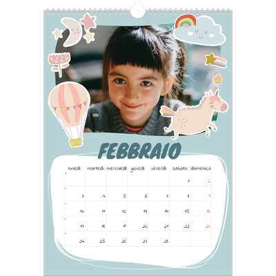 Calendario A3 verticale — Unicorno arcobaleno [Febbraio]