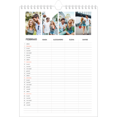 Calendario famiglia A4 verticale — Calendario semplice - Famiglia di 4 [Febbraio]