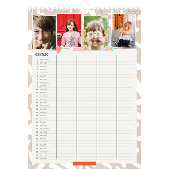 Calendario personalizzato A4 — Calendario rustico - Famiglia di 4
