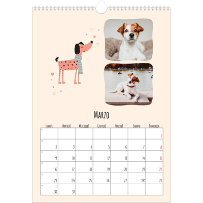 Calendario A3 verticale — Zampette di cane e scarabocchi [Marzo]