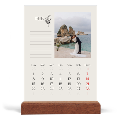 Calendario con supporto in legno verticale  — Iniziali in fiore [Febbraio]