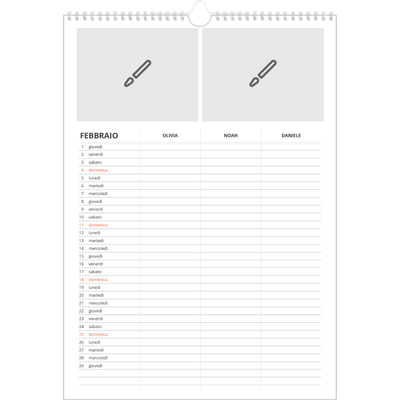 Calendario famiglia A3 verticale — Disegna il tuo prodotto - Famiglia di 3 [Febbraio]