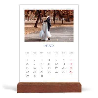 Calendario con supporto in legno verticale  — Classico cobalto [Marzo]