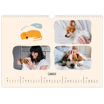 Calendario A3 orizzontale  — Zampette di cane e scarabocchi [Gennaio]