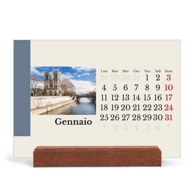 Calendario con supporto in legno orizzontale  — Vedute del mondo [Gennaio]
