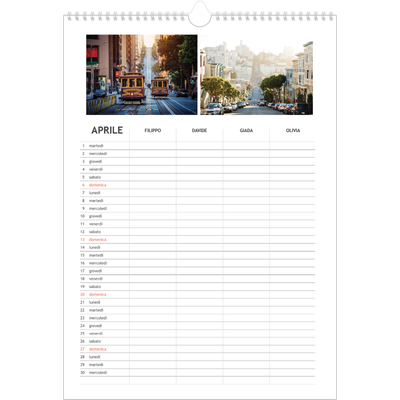 Calendario famiglia A3 verticale — Calendario semplice - Famiglia di 4 [Aprile]