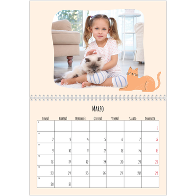Calendario A4 Doppio — Zampette di gatto e scarabocchi [Marzo]