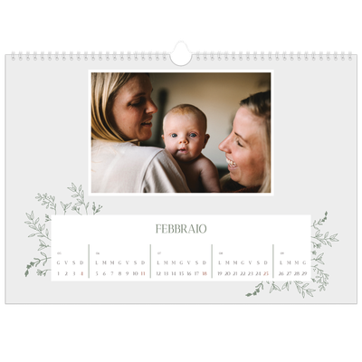 Calendario A3 orizzontale  — Fiori disegnati a mano [Febbraio]