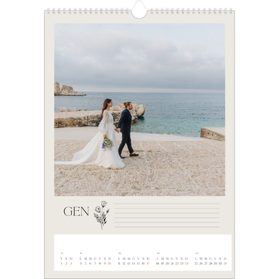 Calendario A3 verticale — Iniziali in fiore [Gennaio]