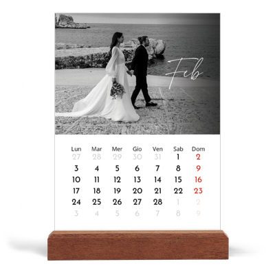 Calendario con supporto in legno verticale  — Scrittura elegante [Febbraio]