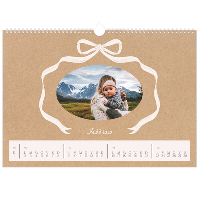 Calendario A3 orizzontale  — Kraft e fiocco [Febbraio]