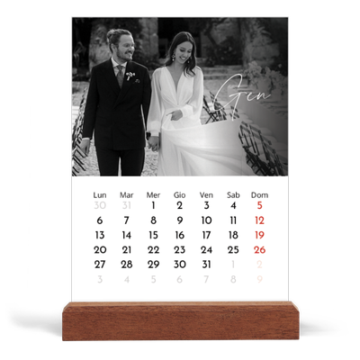 Calendario con supporto in legno verticale  — Scrittura elegante [Gennaio]