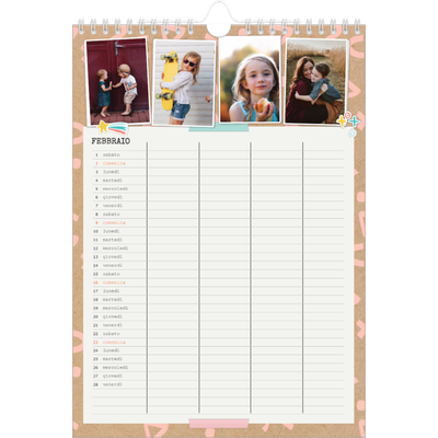 Calendario famiglia A4 verticale — Calendario rustico - Famiglia di 4 [Febbraio]