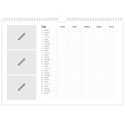 Calendario fotografico A3 — Disegna il tuo prodotto - Famiglia di 5 [Febbraio]