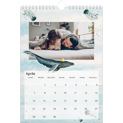 Calendario personalizzato A4 — Animali ad acquerello [Aprile]