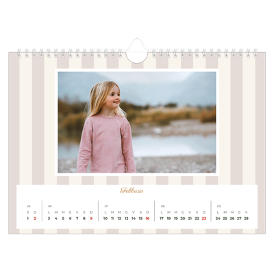 Calendario fotografico A4 — Scrittura e strisce [Febbraio]