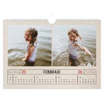 Calendario fotografico A4 — Effetto timbro artigianale [Febbraio]