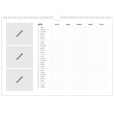 Calendario fotografico A3 — Disegna il tuo prodotto - Famiglia di 5 [Aprile]