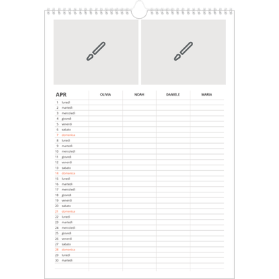 Calendario famiglia A3 verticale — Disegna il tuo prodotto - Famiglia di 4 [Aprile]