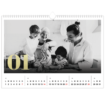 Calendario Fotografico A3 Orizzontale — Grandi numeri luccicanti