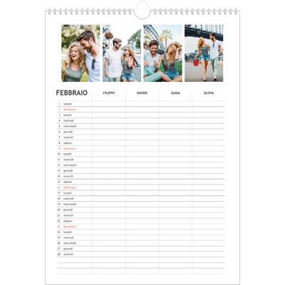 Calendario famiglia A3 verticale — Calendario semplice - Famiglia di 4 [Febbraio]