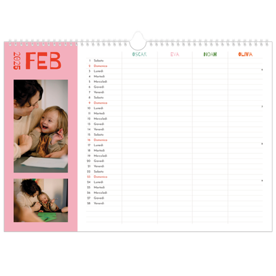 Calendario fotografico A3 — Calendario divertente e colorato - Famiglia di 4 [Febbraio]
