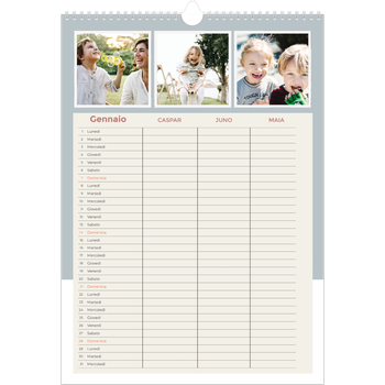 Calendario personalizzato A3 — Calendario cornici color terra - Famiglia di 3