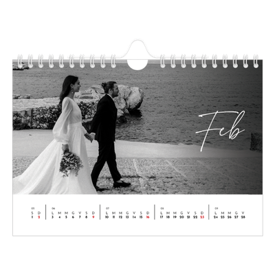 Calendario fotografico A5 — Scrittura elegante [Febbraio]