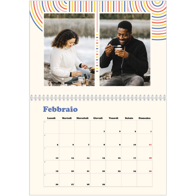 Calendario A4 Doppio — Strisce retro [Febbraio]