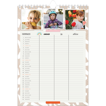 Calendario personalizzato A4 — Calendario rustico - Famiglia di 3