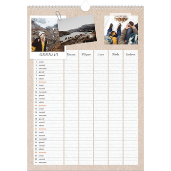 Calendario personalizzato A3 — Calendario naturale artigianale - Famiglia di 5