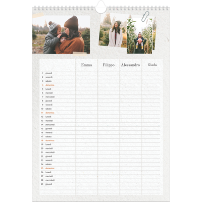 Calendario famiglia A3 verticale — Calendario naturale artigianale - Famiglia di 4 [Febbraio]