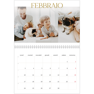 Calendario A4 Doppio — Testo in grande d'oro [Febbraio]