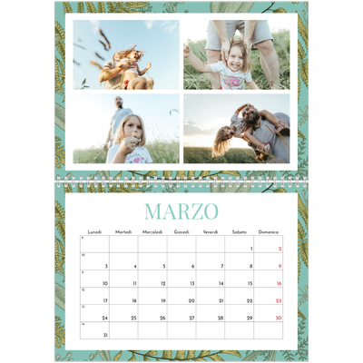 Calendario A4 Doppio — Carta da parati floreale [Marzo]