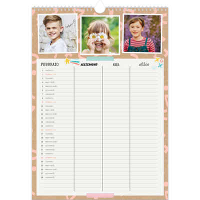 Calendario famiglia A3 verticale — Calendario rustico - Famiglia di 3 [Febbraio]