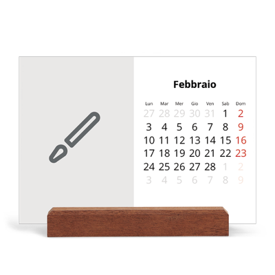 Calendario con supporto in legno orizzontale  — Disegna il tuo prodotto [Febbraio]