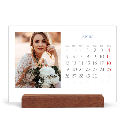 Calendario con supporto in legno orizzontale  — Classico cobalto [Aprile]