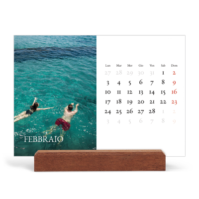 Calendario con supporto in legno orizzontale  — Graziato semplice [Febbraio]